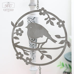 Metal Robin Cutout Hanger Grey Metal With Bell