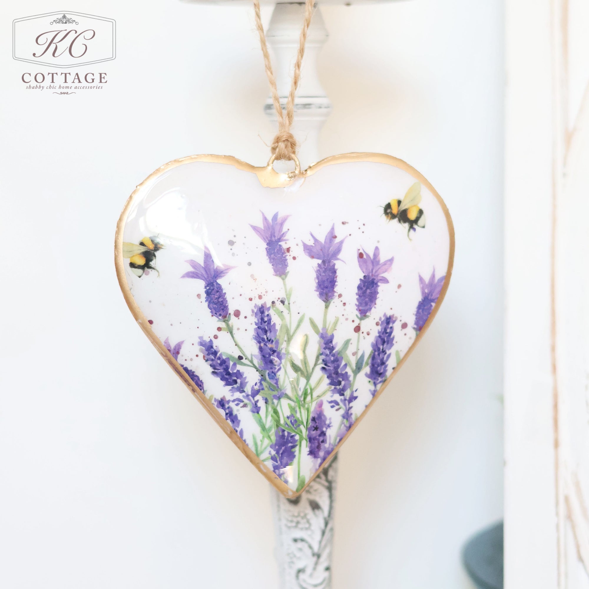 Metal Lavender Bee Heart Hanger