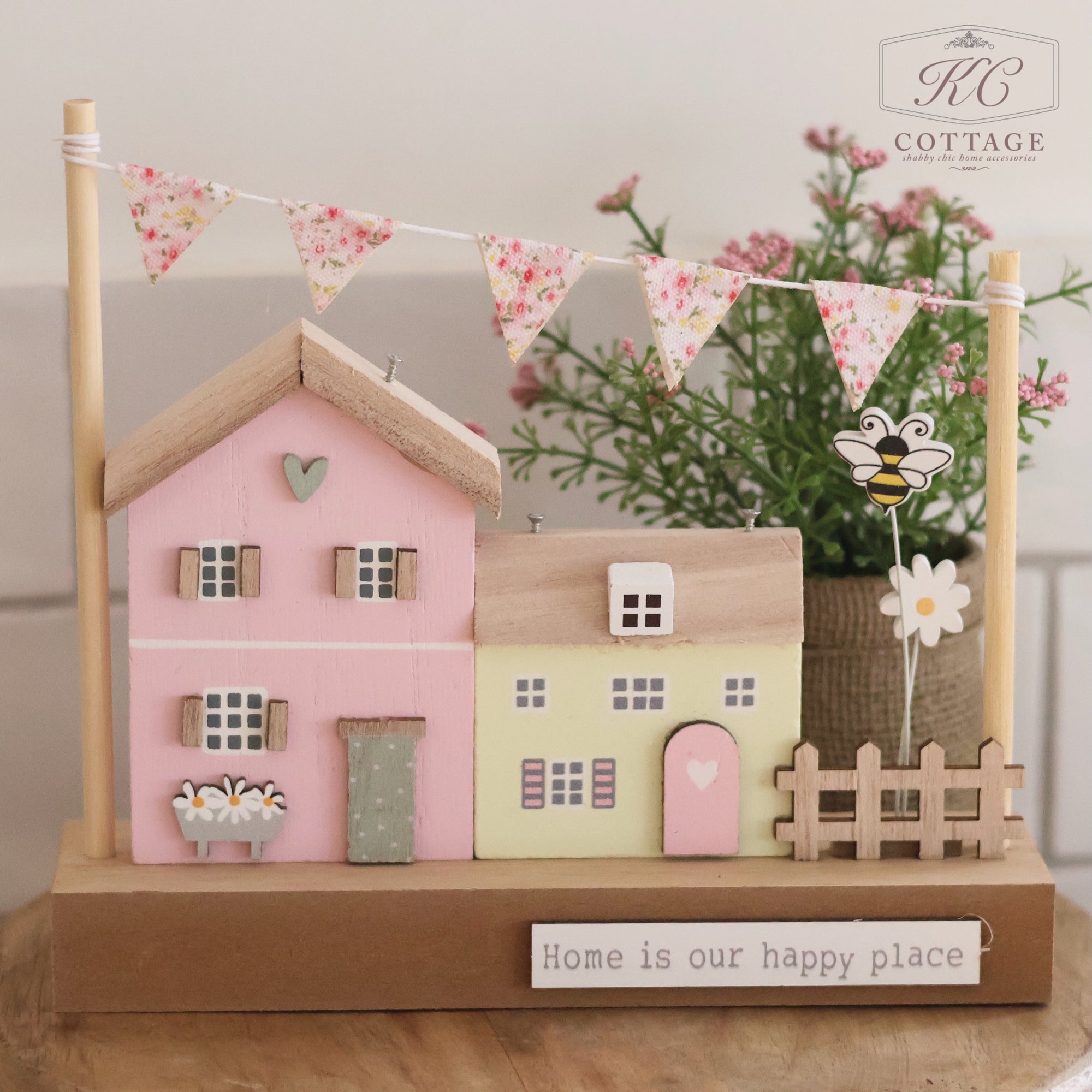 Pastel Wooden Houses Ornament with Bunting