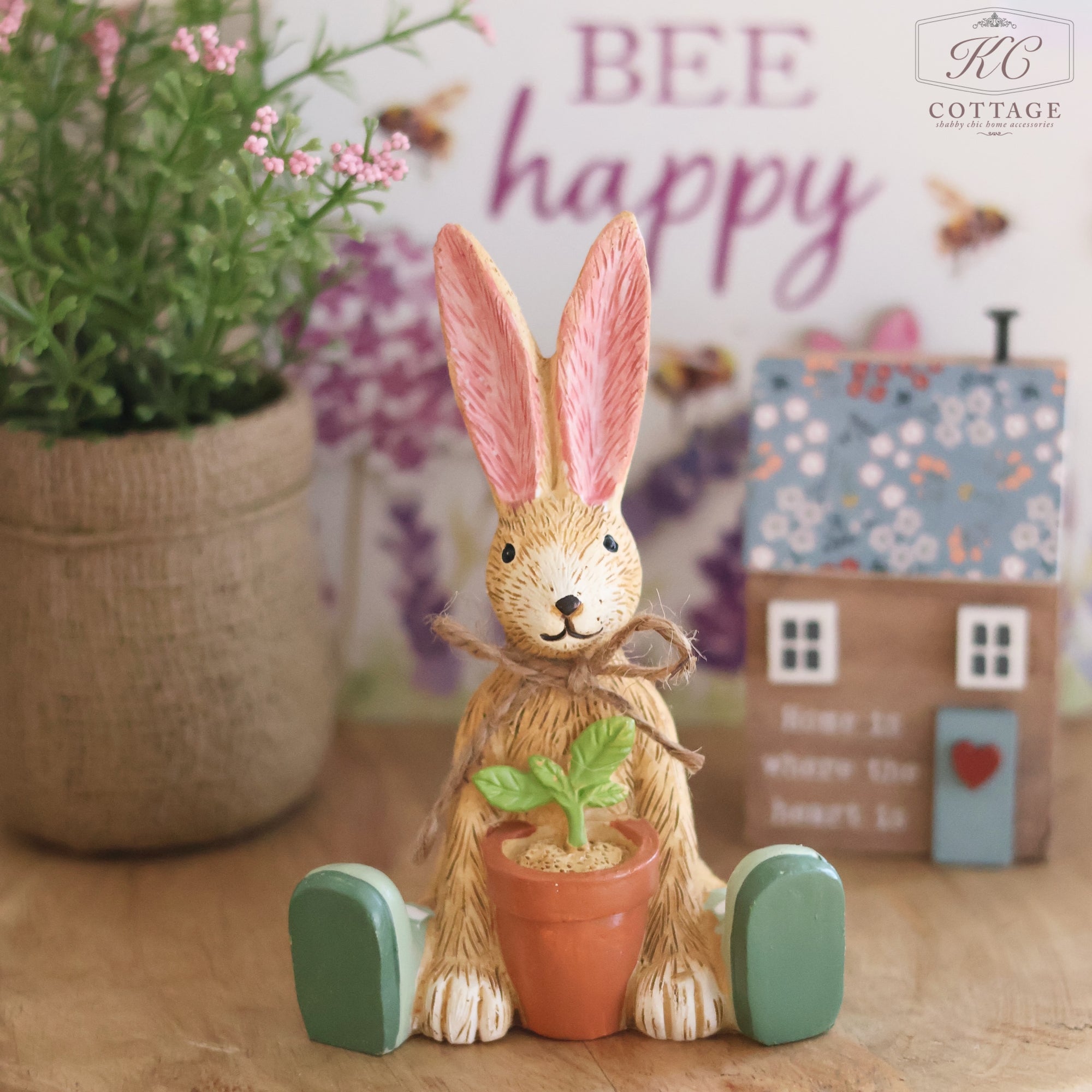 Sitting Bunny Ornament with Plant Pot