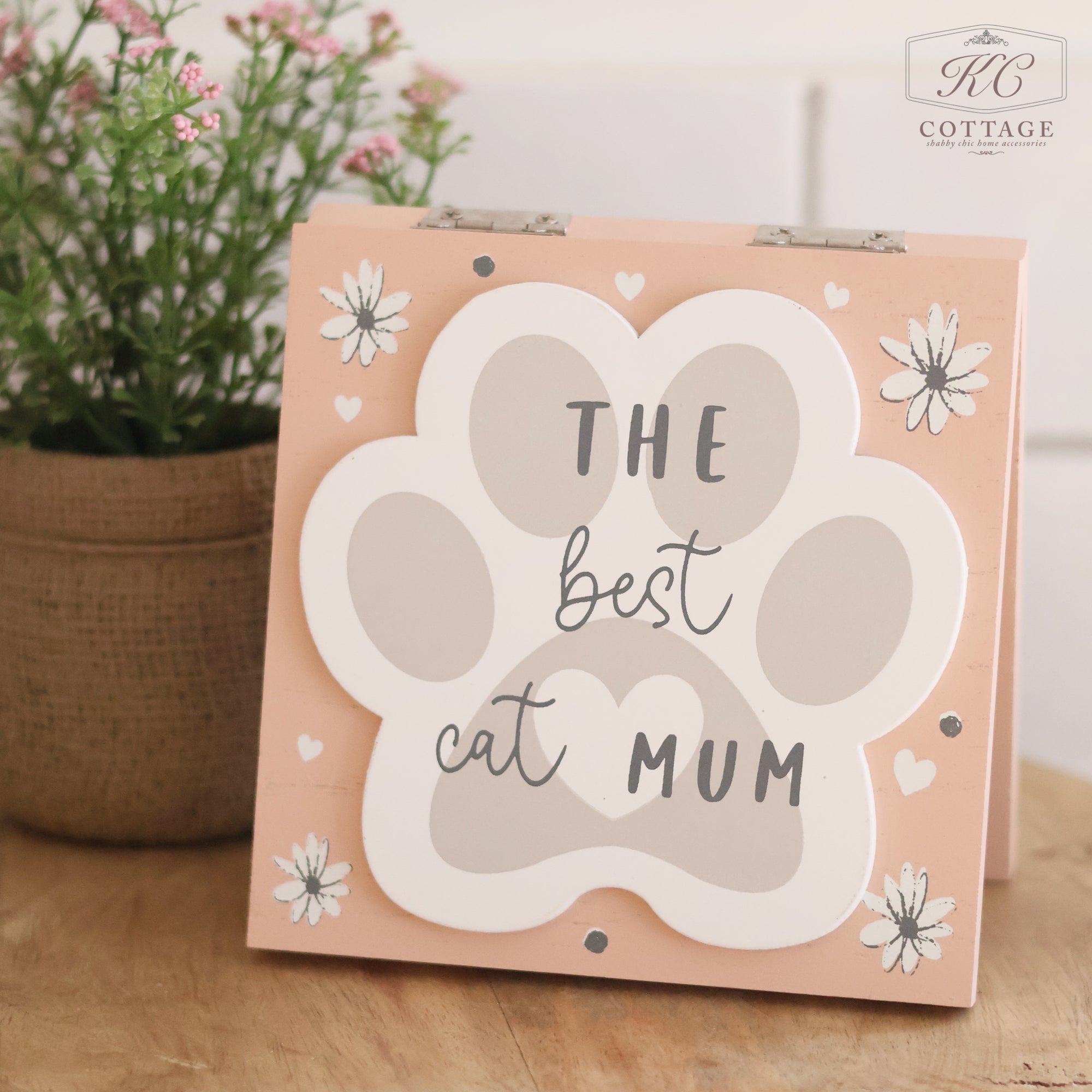 Best Cat Mum Easel Plaque Pale Orange Wood With Pawprint