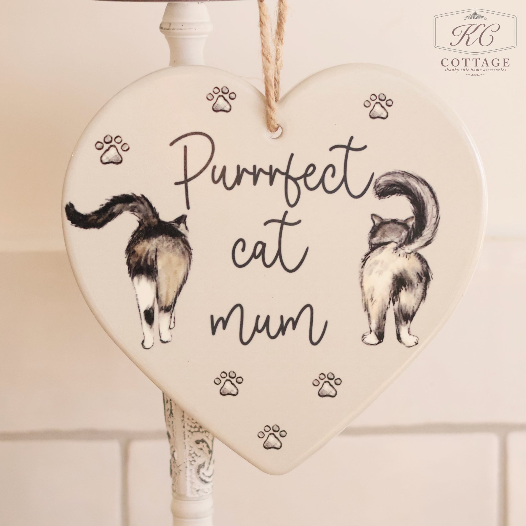 Cat Purrfect Mum Ceramic Beige Hanging Heart