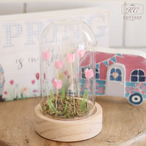 Glass Dome With LED Lit Tulips