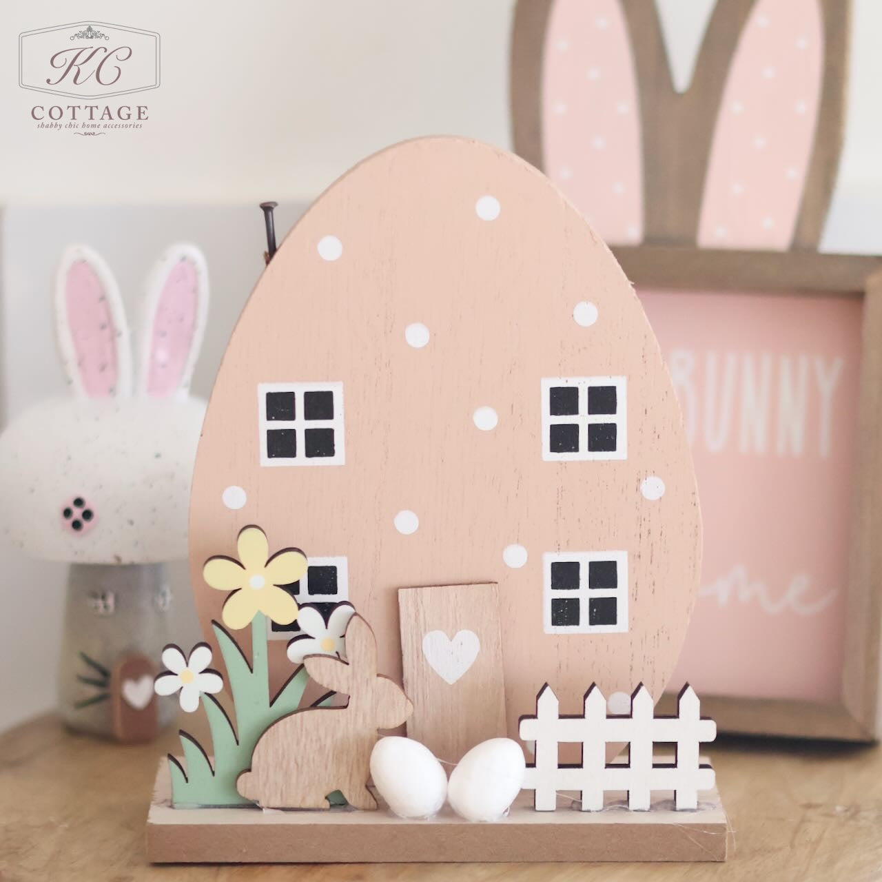 Easter Wooden Egg House with Bunny