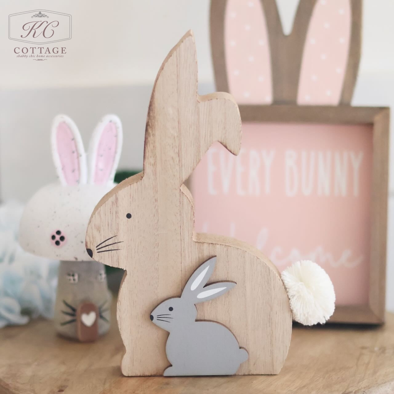 Easter Wooden Bunny with Baby Bunny Ornament