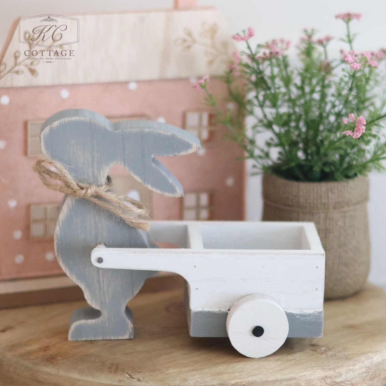 Easter Bunny Pulling Cart Wooden Ornament