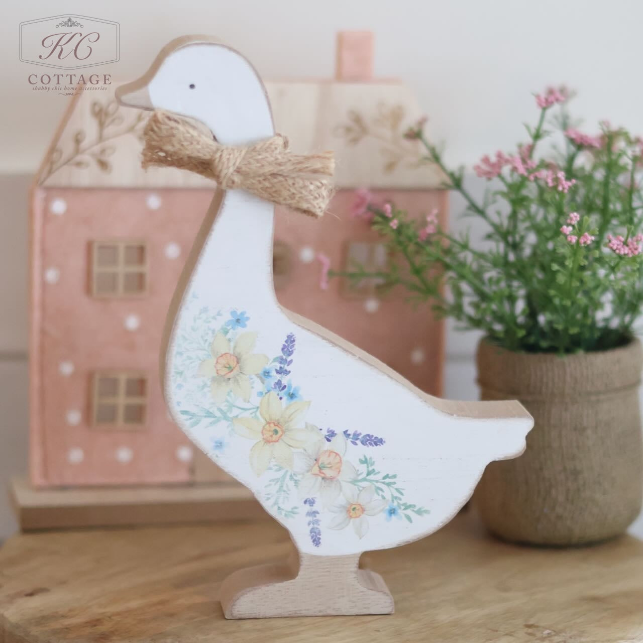 Standing Wooden Floral Goose Ornament