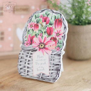 Flower Basket Keepsake Wooden Sign With Easel