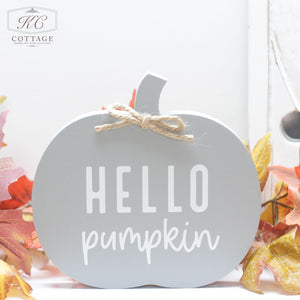 Grey Pumpkin Block Sign Hello Pumpkin